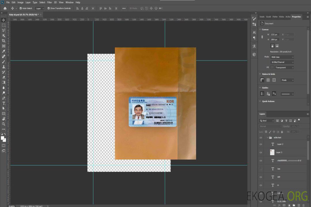 Modèle de carte d'enregistrement d'étranger sud-coréen (ARC) photolook AVANT template